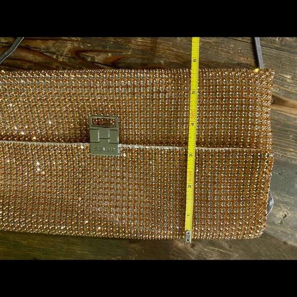 NWT Reiss Sparkly Purse Evening Bag Shoulder Clutch Peach Pinkish Bling - Picture 6 of 11